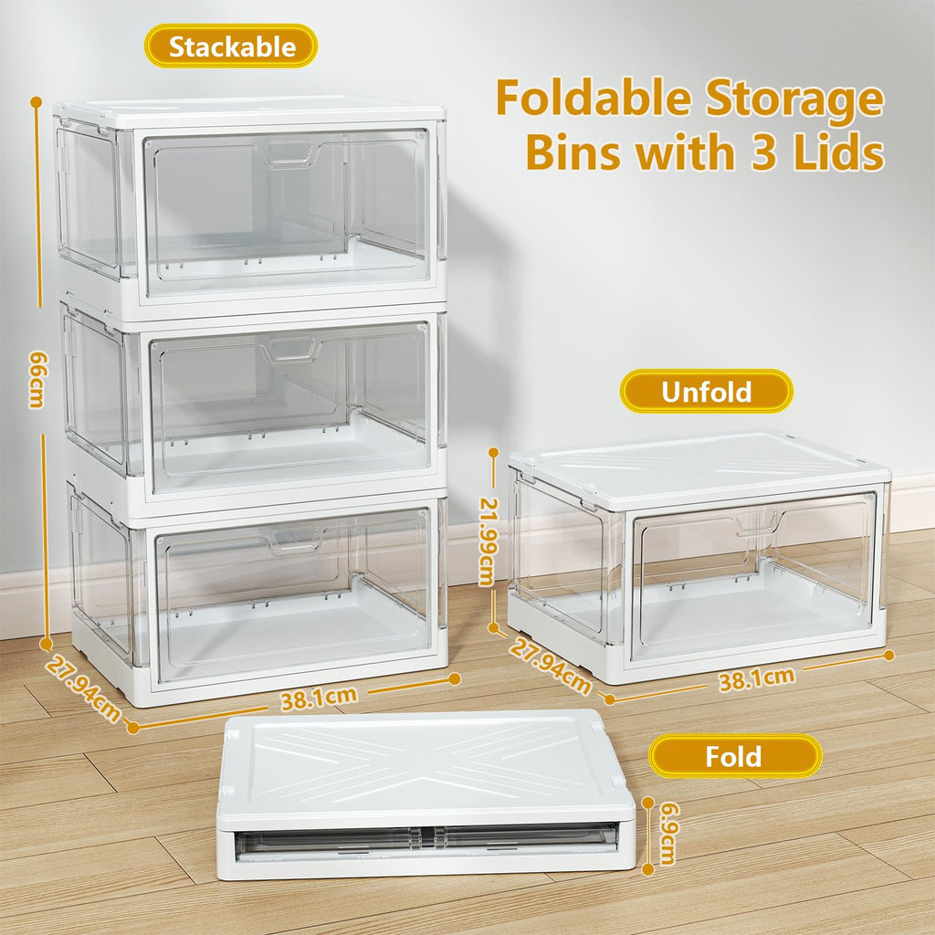 TidyTrove Stackable Plastic Storage Boxes with Lids – 25L Foldable 3-Pack