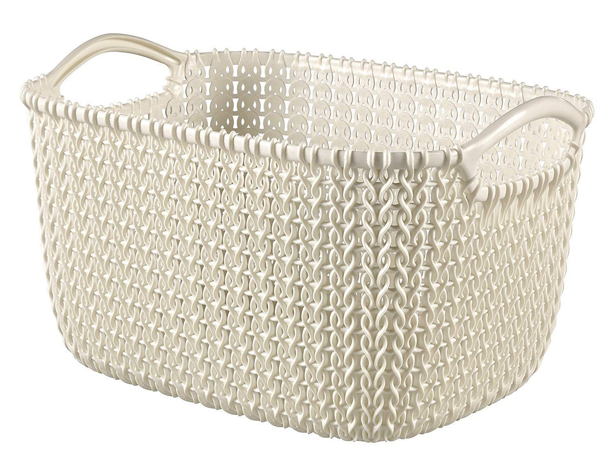 Curver Knit Effect Kitchen, Living room, Bathroom, Bedroom, Utility Medium Rectangular Storage Basket 8 Litres - Oasis White