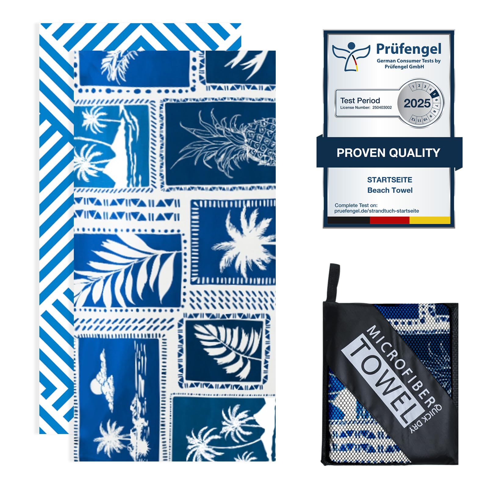 Microfibre Beach Towel – 200x90cm Sand-Free Quick Dry Blue