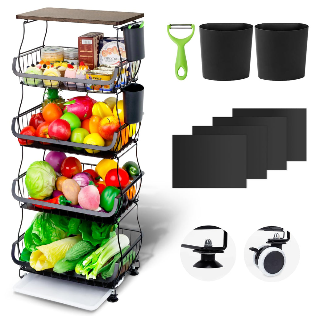 Wuciray Vegetable Rack For Kitchen On Wheels Vegetable Basket With Suction Cups Fruit Storage Baskets With Worktop Vegetable Trolley On Wheels Fruit - image 1