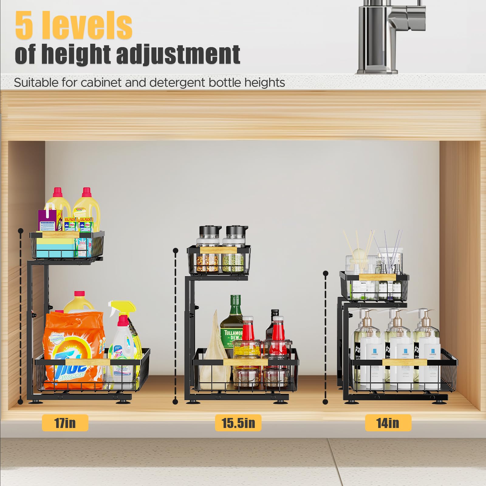 Homicozy 2-Pack Under Sink Storage – 2-Tier Metal Adjustable Organiser
