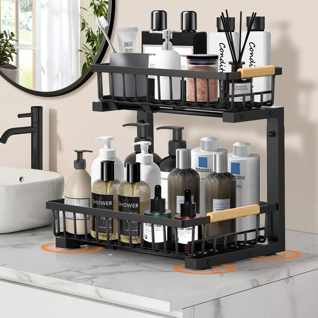 2-Pack Under Sink Organiser – Adjustable Pull-Out Steel Shelves