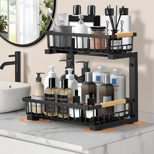 2-Pack Under Sink Organiser – Adjustable Pull-Out Steel Shelves