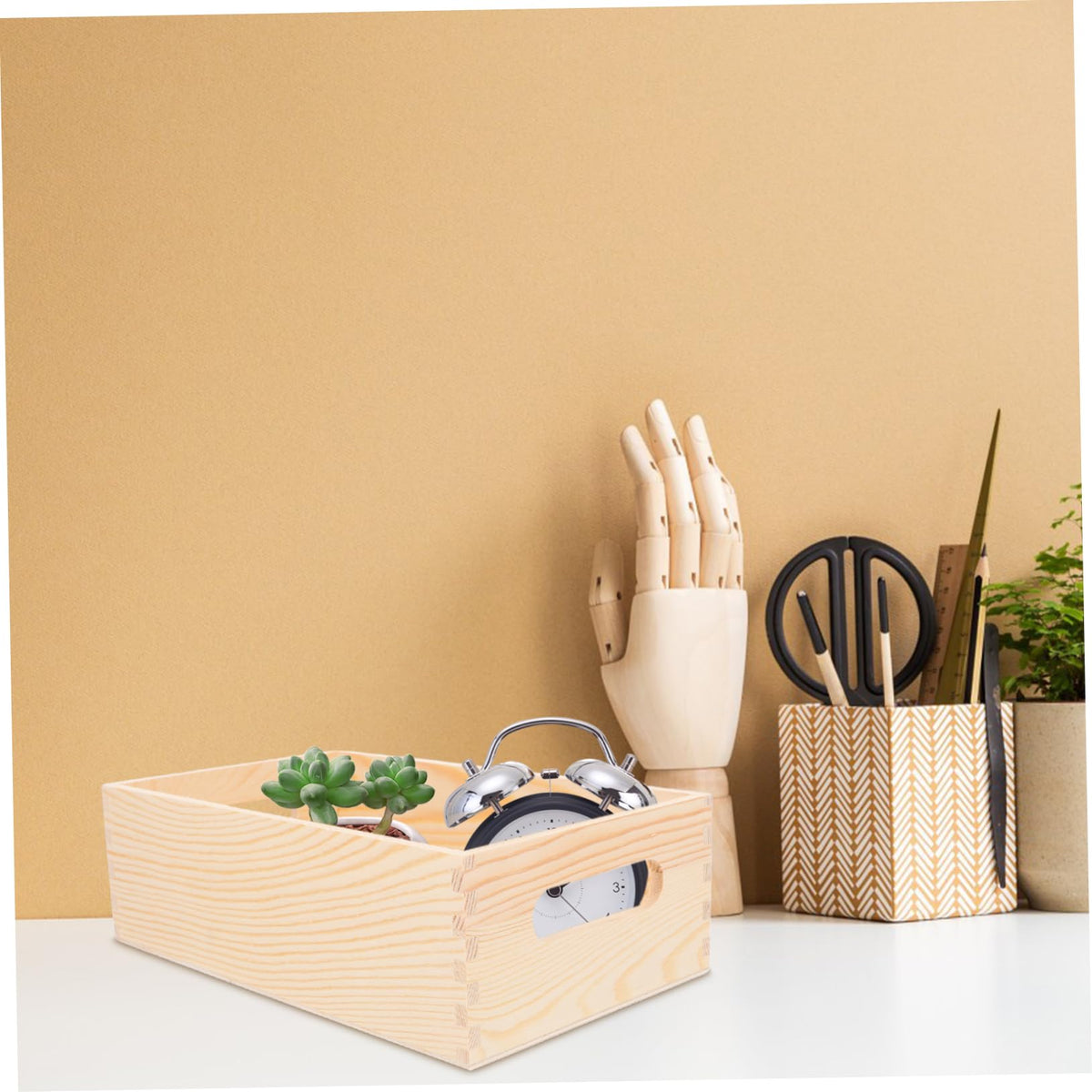 HOMOCONO Wooden Organizer Box with Builtin Side Handles Small Desktop Crate Storage Box for Home Storage with Fine Craftsmanship and Minimalist Design - image 5