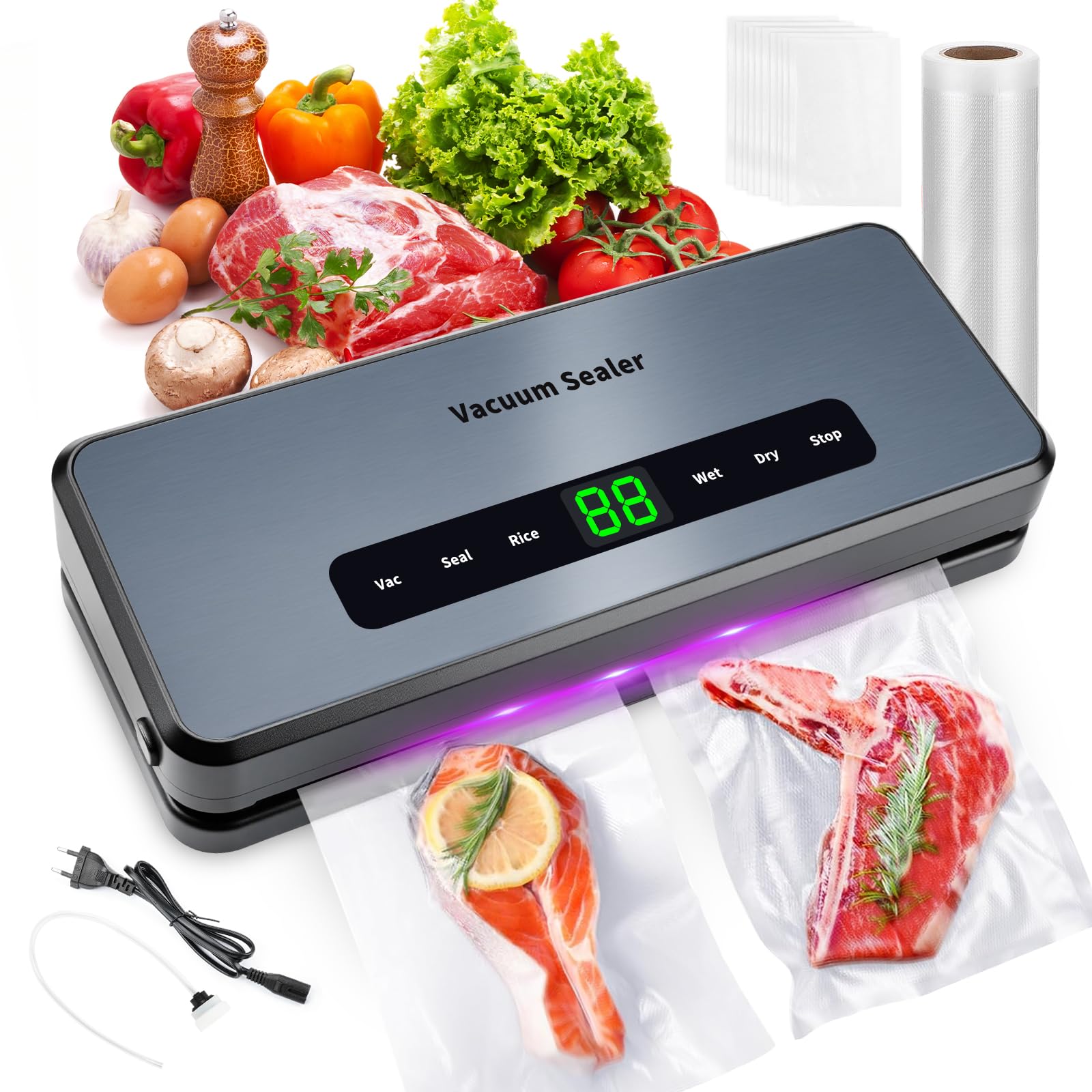 8-in-1 Vacuum Sealer Machine with Cutter & 30 Bags - Gray