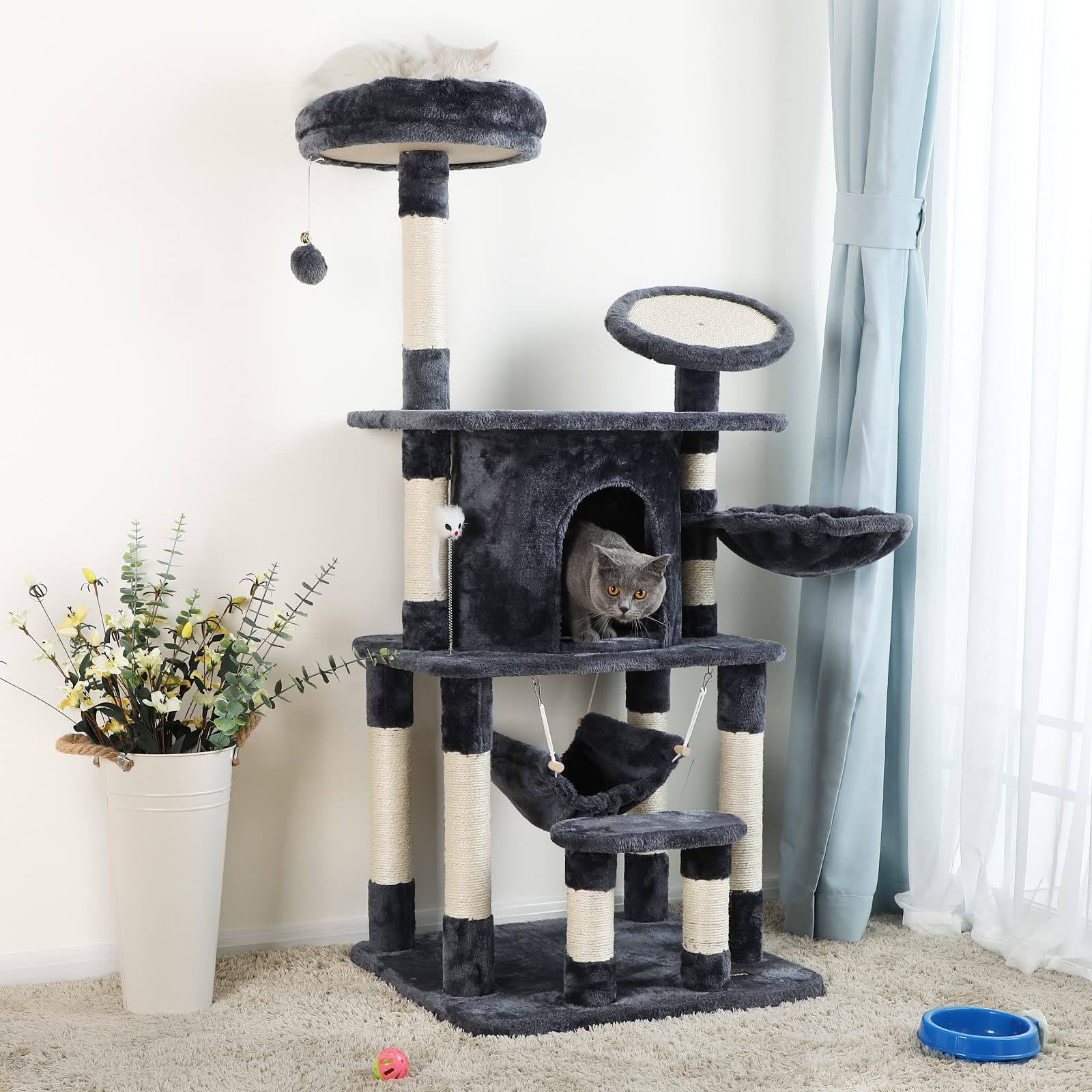 FEANDREA Multi-Level Cat Tree | 145cm Cat Tower with Sisal Scratching Pad