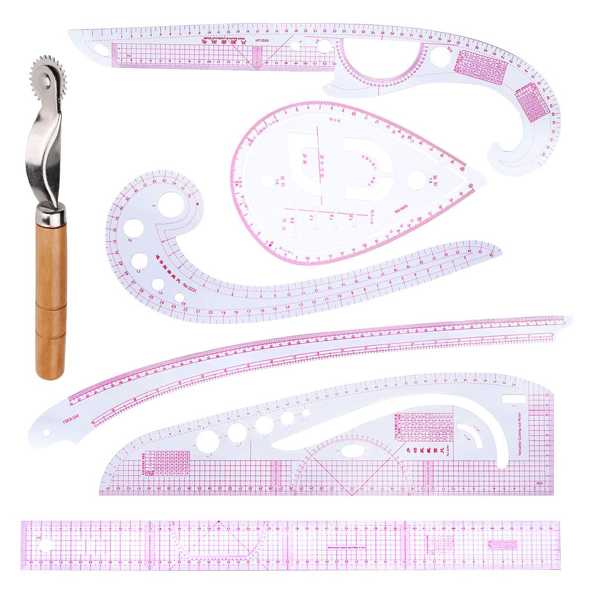7-Piece French Metric Sewing Ruler Set for Pattern Design