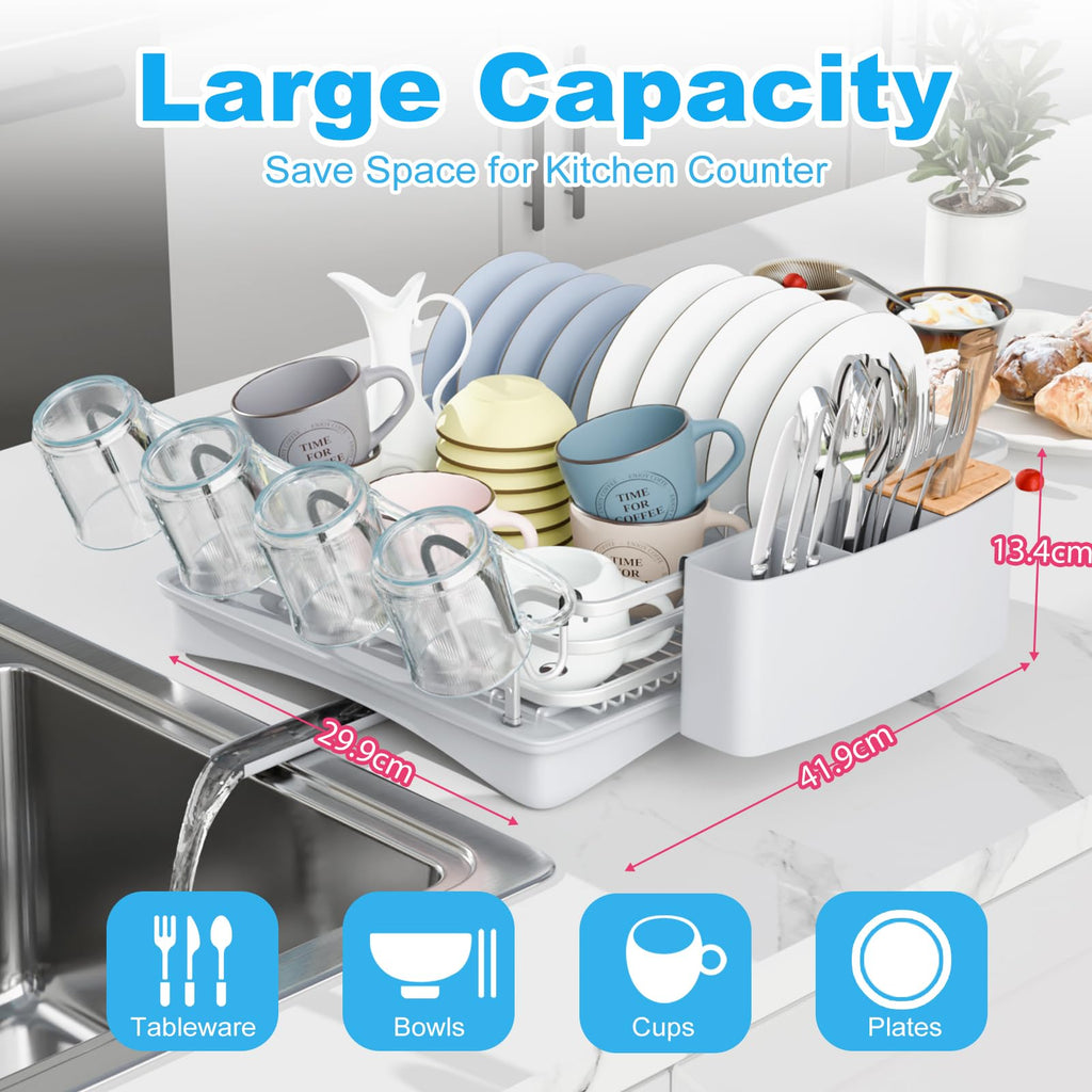 BRIAN & DANY Aluminum Dish Drying Rack | Rustproof Drainer with 360° Spout