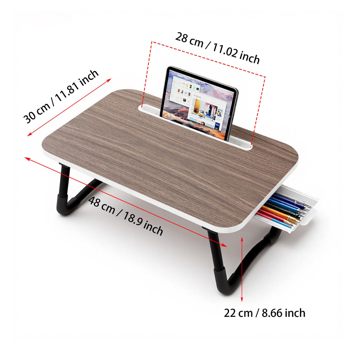 Small Lap Desk，Laptop Bed Desk 48 x30 cm for Breakfast in Bed, Work and Study, Home Office, Laptop Stand for Sofa、Couch、Bed, Small Brown 48x30