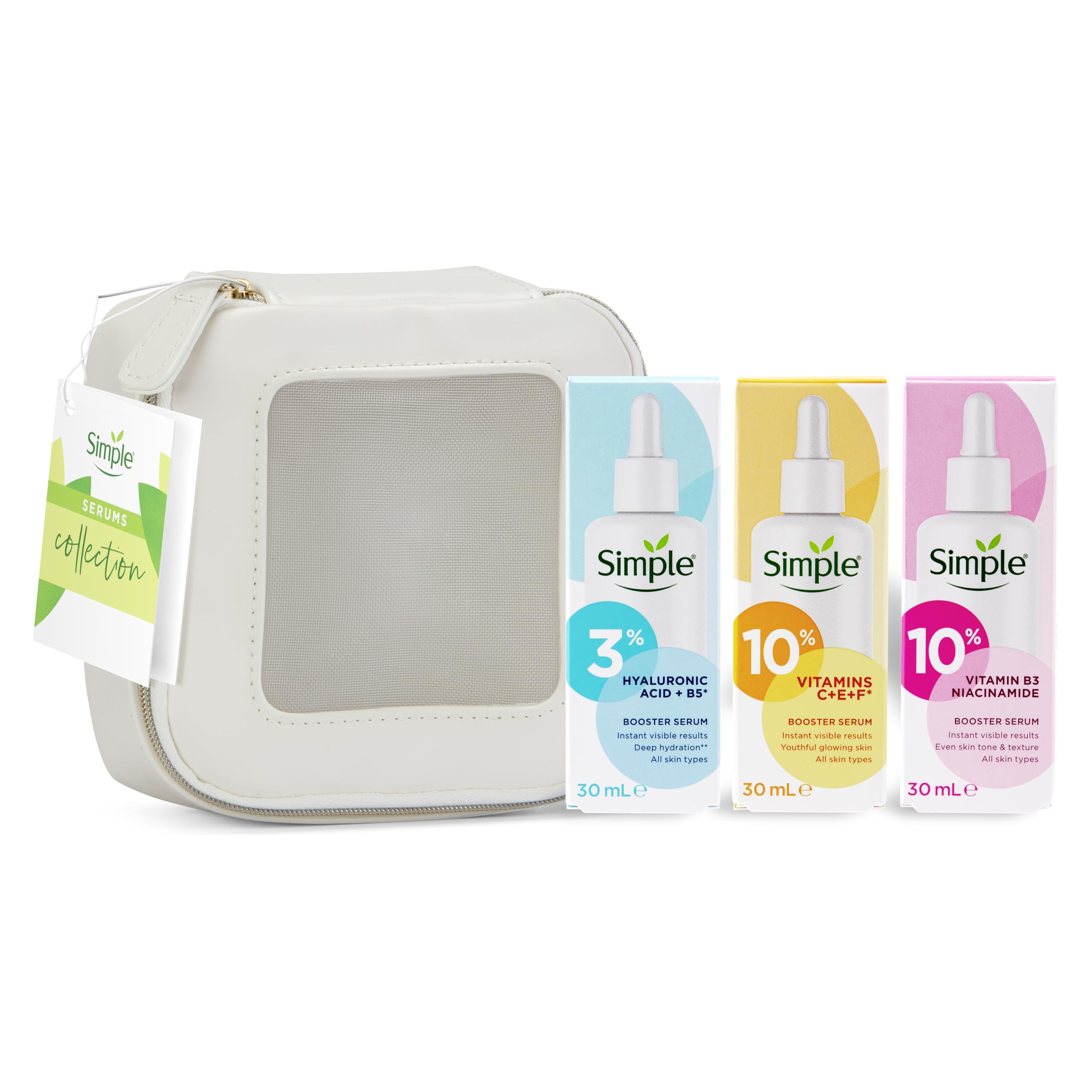 Simple Booster Serum Collection 3-Piece Skincare Gift Set with Travel Bag