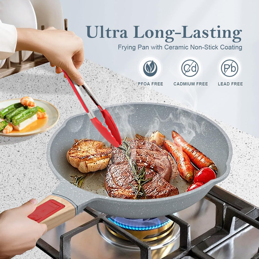 AIKENBBKK 28cm Ceramic Nonstick Deep Frying Pan with Removable Handle