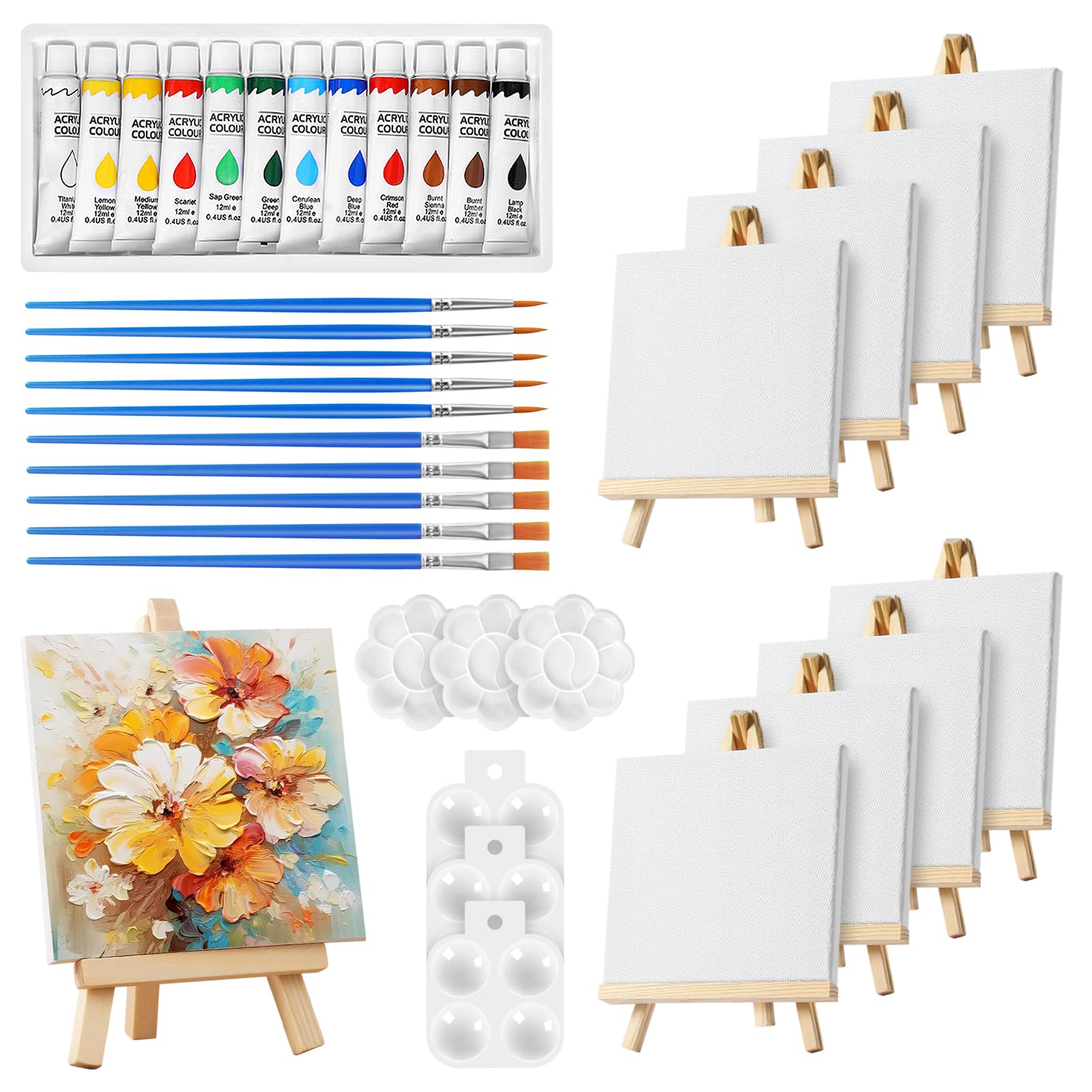 Obidodi 44-Piece Mini Canvas and Easel Set – Acrylic Painting Kit for Kids