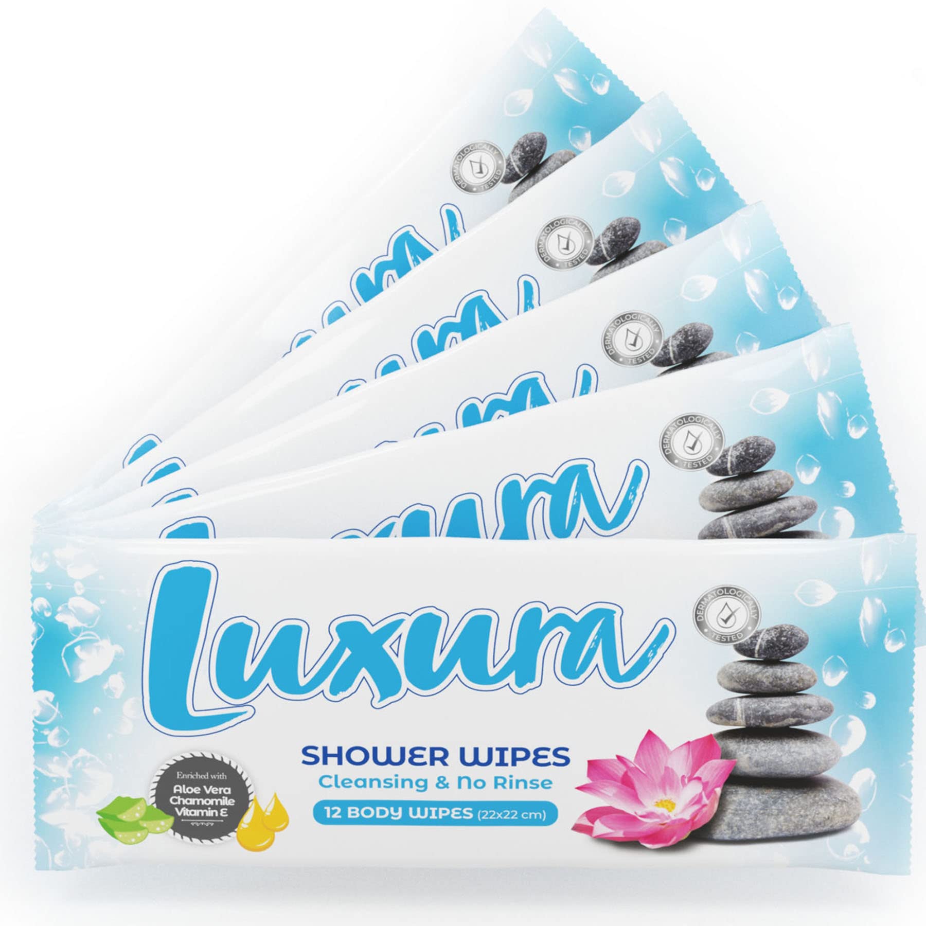 Luxura No-Rinse Bed Bath Body Wipes – Adult Cleansing Wipes, 60 Pack