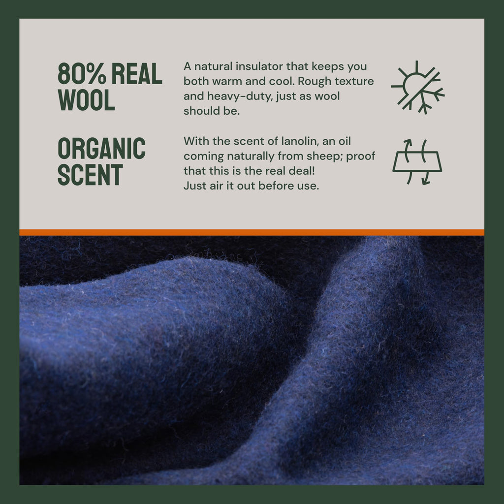 Woolly Mammoth Explorer Merino Wool Blanket - Navy Blue, 66" x 90"