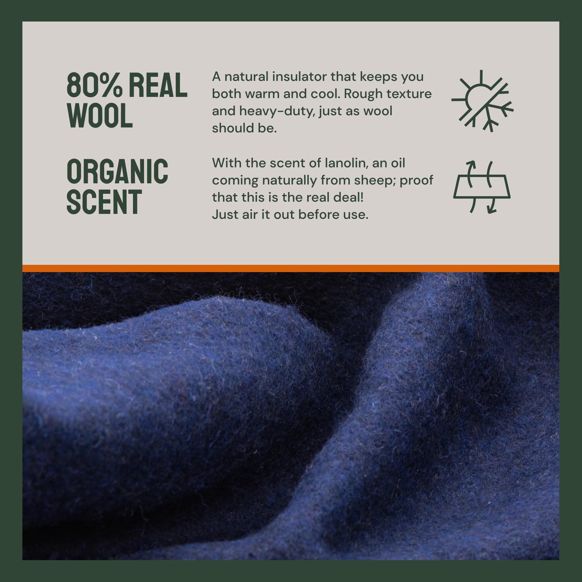 Woolly Mammoth Explorer Merino Wool Blanket - Navy Blue, 66" x 90"