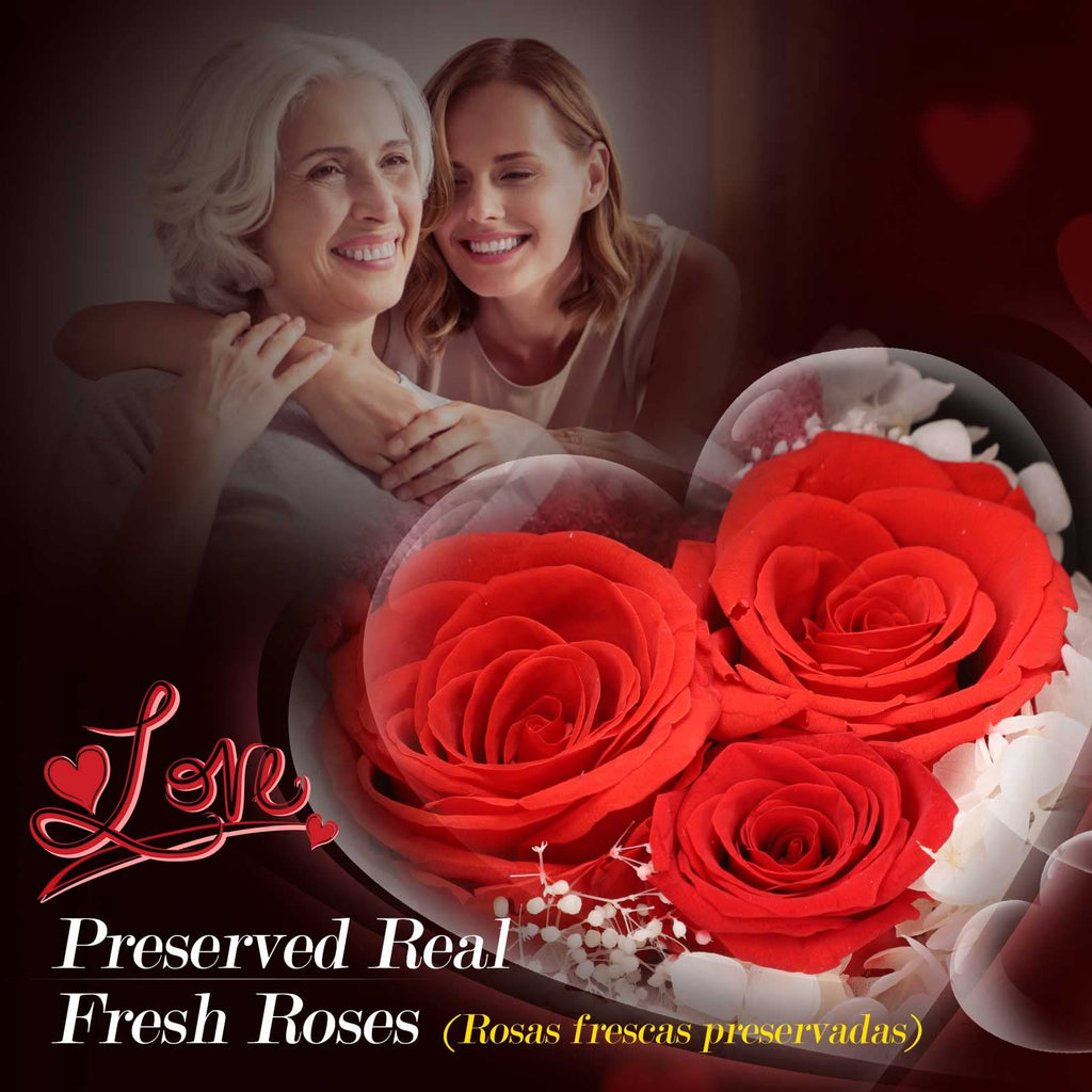 ADDWel Preserved Real Roses with I Love You Mum Necklace Gift Set