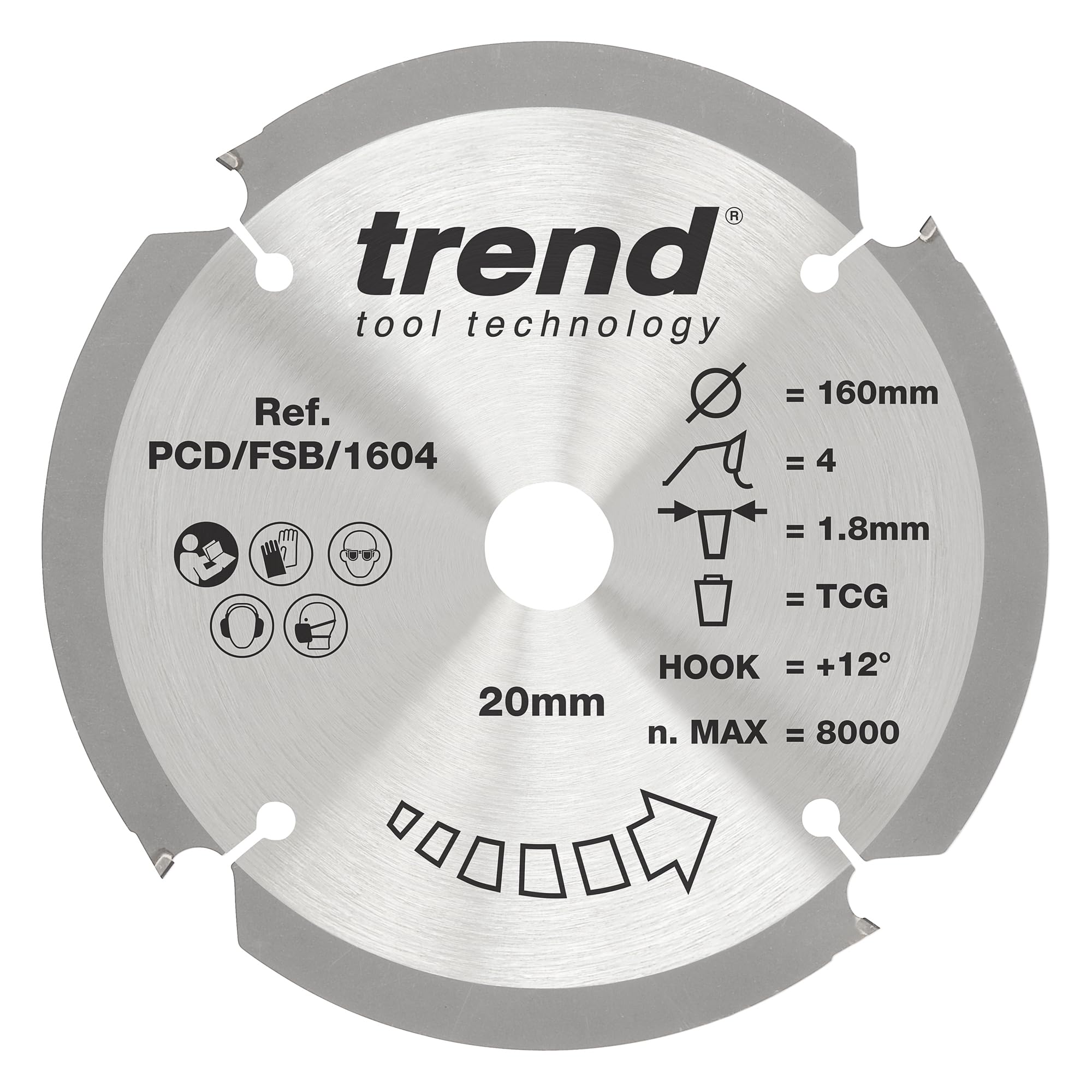 Trend PCD Fibre Cement Circular Saw Blade – 165mm x 20mm, 4T Coarse