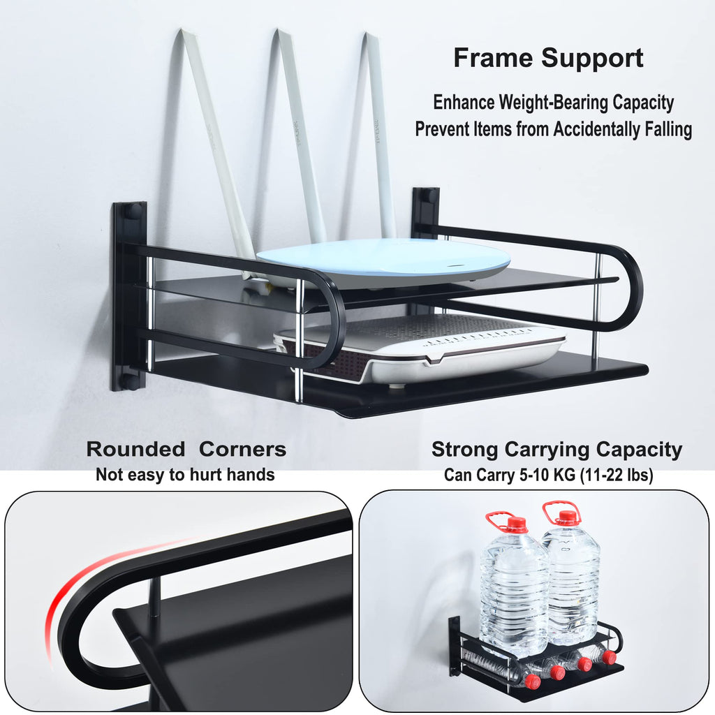HNVNER Wall Mounted Projector Shelf – 2-Tier Aluminum Media Box Router Rack