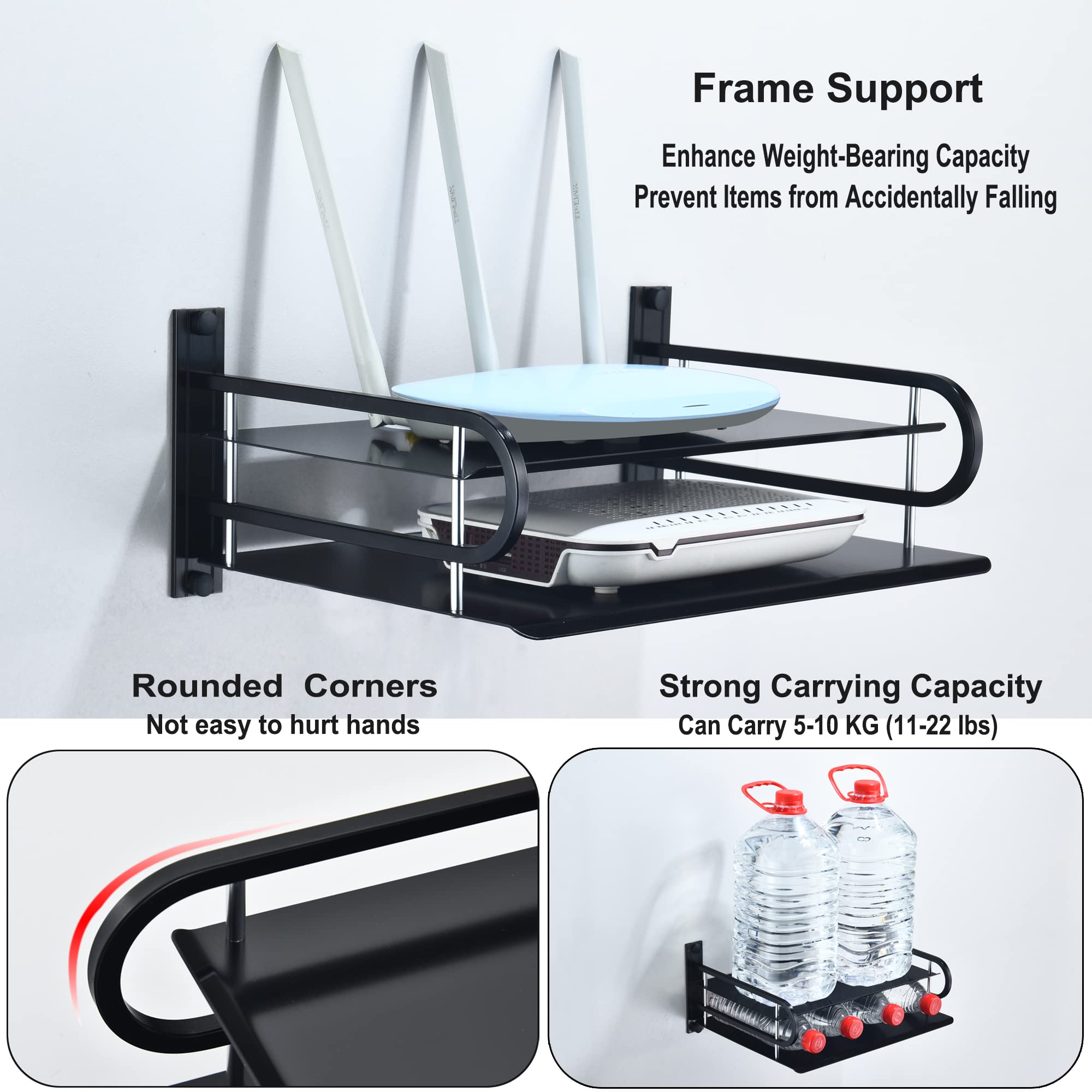 HNVNER Wall Mounted Projector Shelf – 2-Tier Aluminum Media Box Router Rack