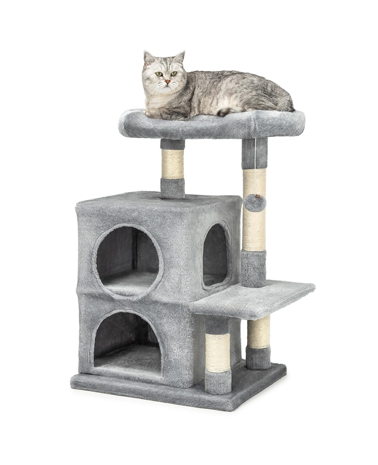 lionto Cat Scratching Tree - 80cm Cat Tower with 2 Caves & Sisal Rope