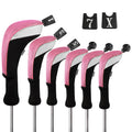 Andux 6-Piece Golf Club Head Covers Set - Driver, Wood, Hybrid - Black/Pink