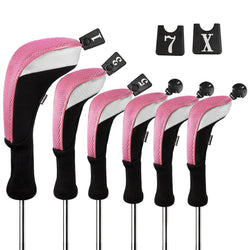 Andux 6-Piece Golf Club Head Covers Set - Driver, Wood, Hybrid - Black/Pink