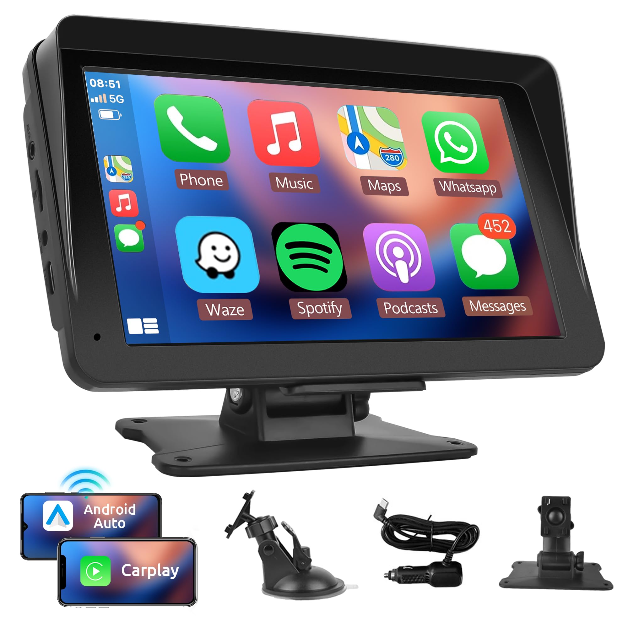 Rimoody 7 Inch Wireless CarPlay & Android Auto Portable Car Radio