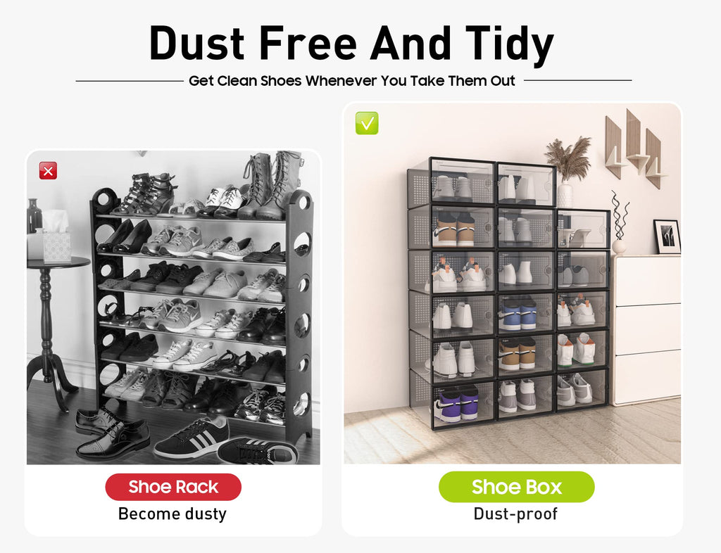 Kuject Clear Stackable Shoe Storage Boxes - Size 12 Plastic Containers