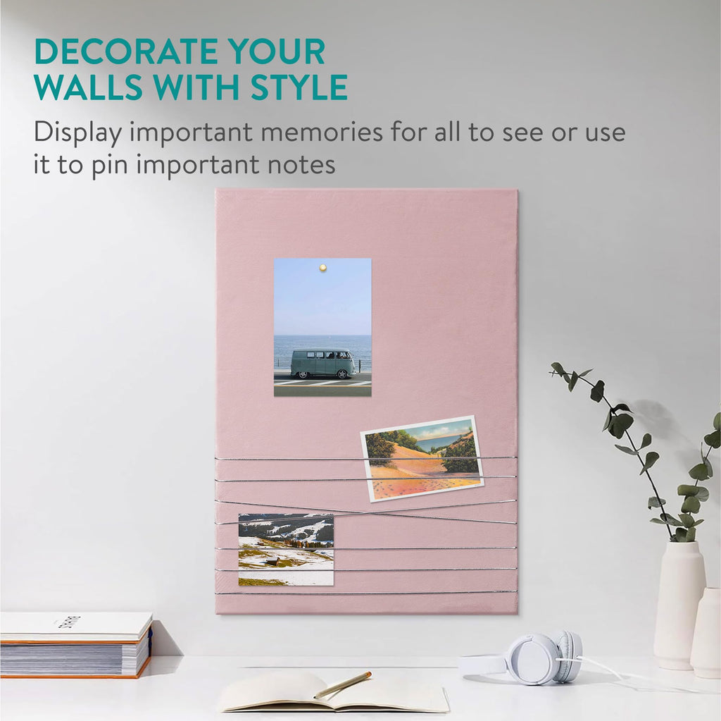 Navaris Large Velvet Photo Pin Board – Pink Wall Decor Memo Organizer