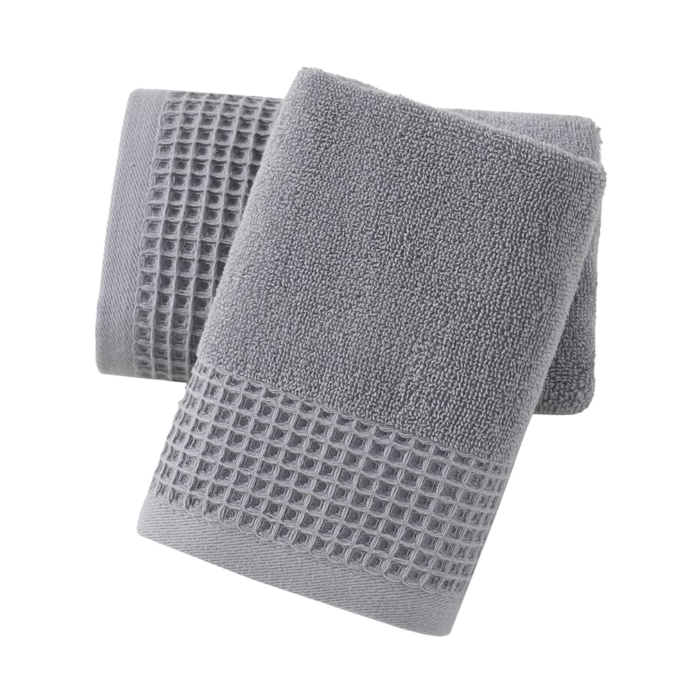 Grey Waffle & Terry Cotton Hand Towels - 2 Pack | 13x29