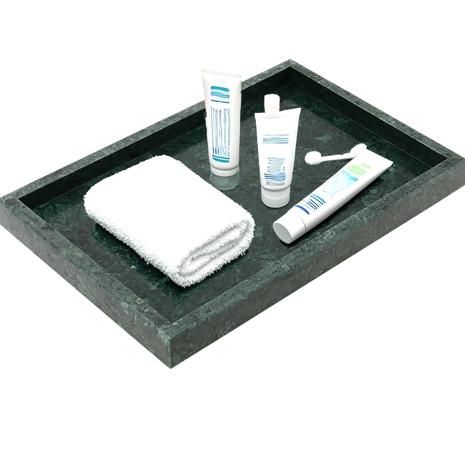 ZOENHOU Natural Green Marble Stone Tray – 30x20cm Rectangle Vanity Holder