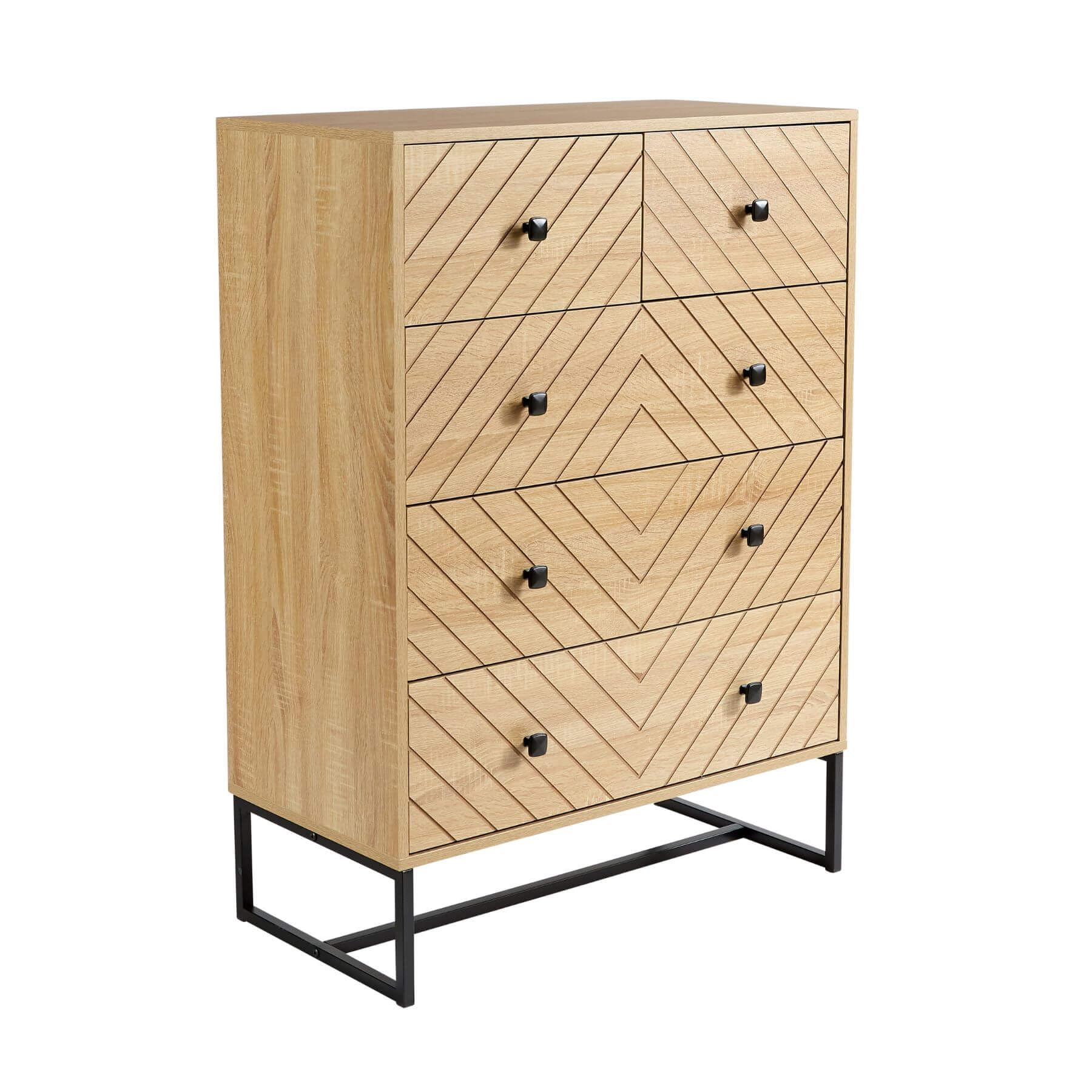 Aztec 5 Drawer Chest - Oak Effect Wooden Bedroom Dresser