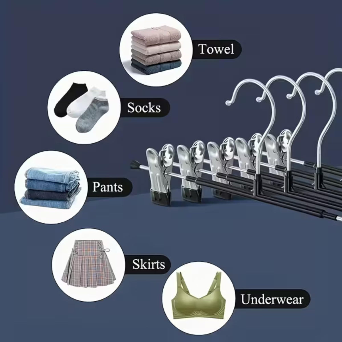 CRIFLOMAR Universal Hangers with Clips, 10 Pieces, 30 cm, Metal Hangers for Trousers and Skirts, Space Saving Black