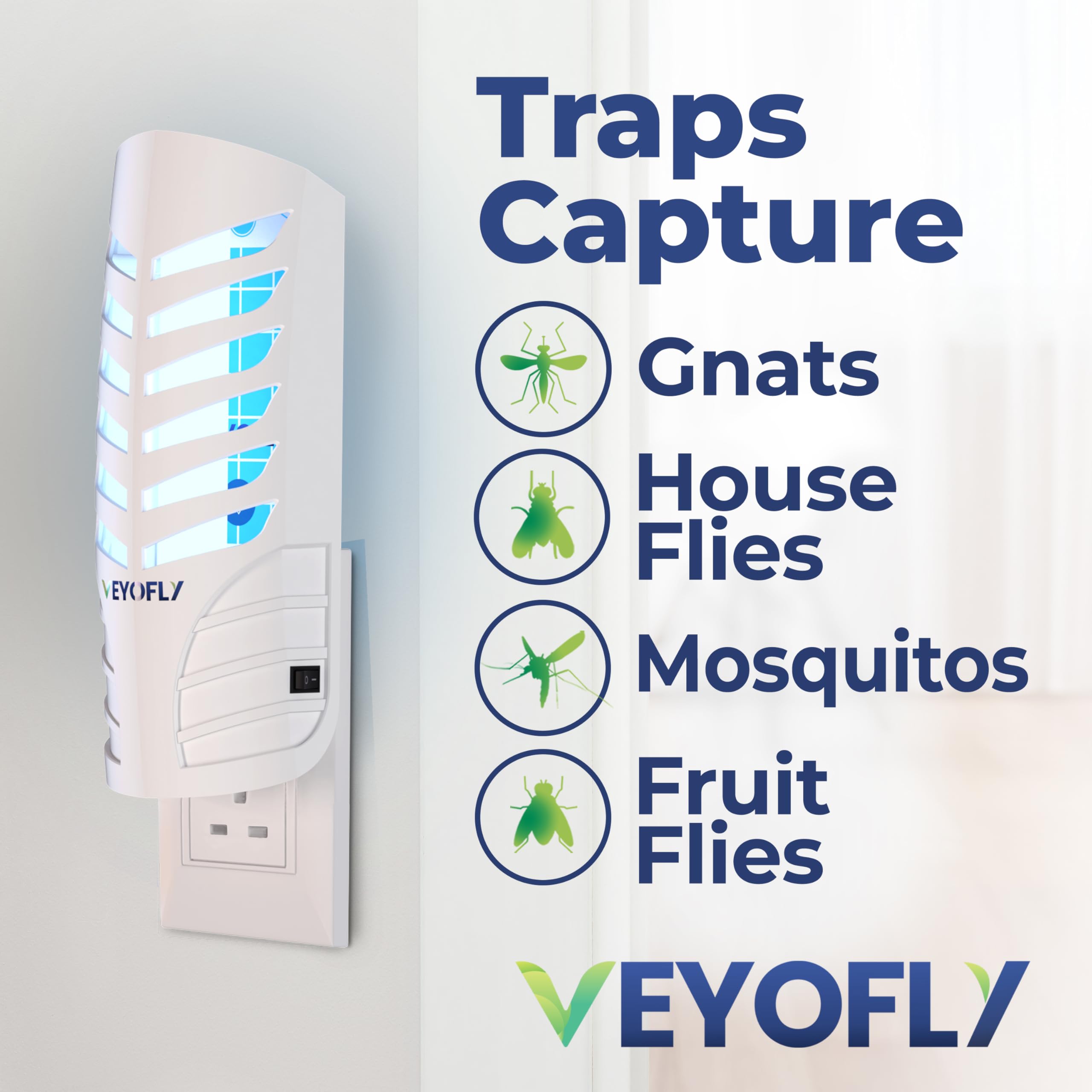 VEYOFLY Indoor Fruit Fly Trap | Plug-in Gnat Killer (2 Devices + 6 Refills)
