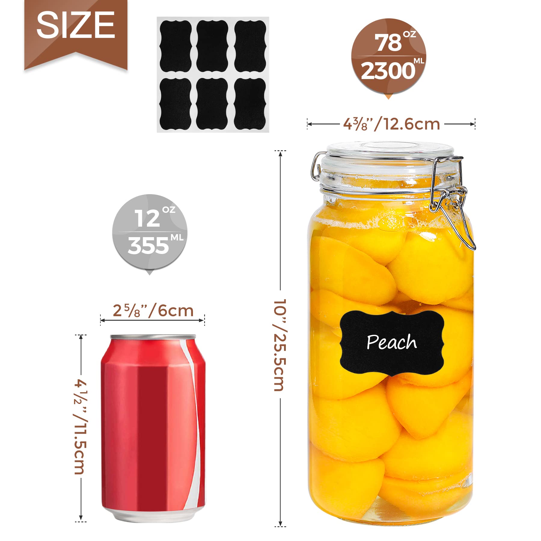 ComSaf Airtight Glass Storage Jars - 2300ML Wide Mouth Canisters, Set of 3