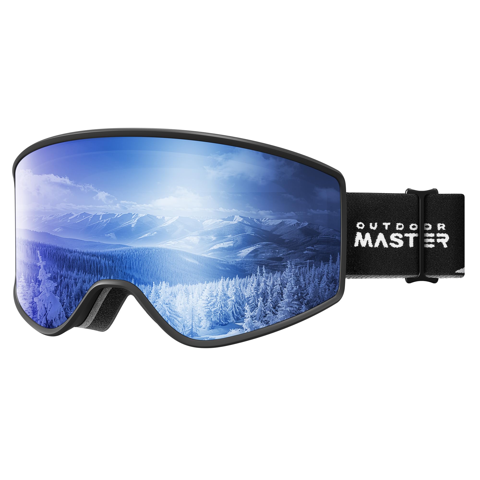 OutdoorMaster Pulse Ski Goggles | Frameless OTG Snow Goggles - Revo Blue