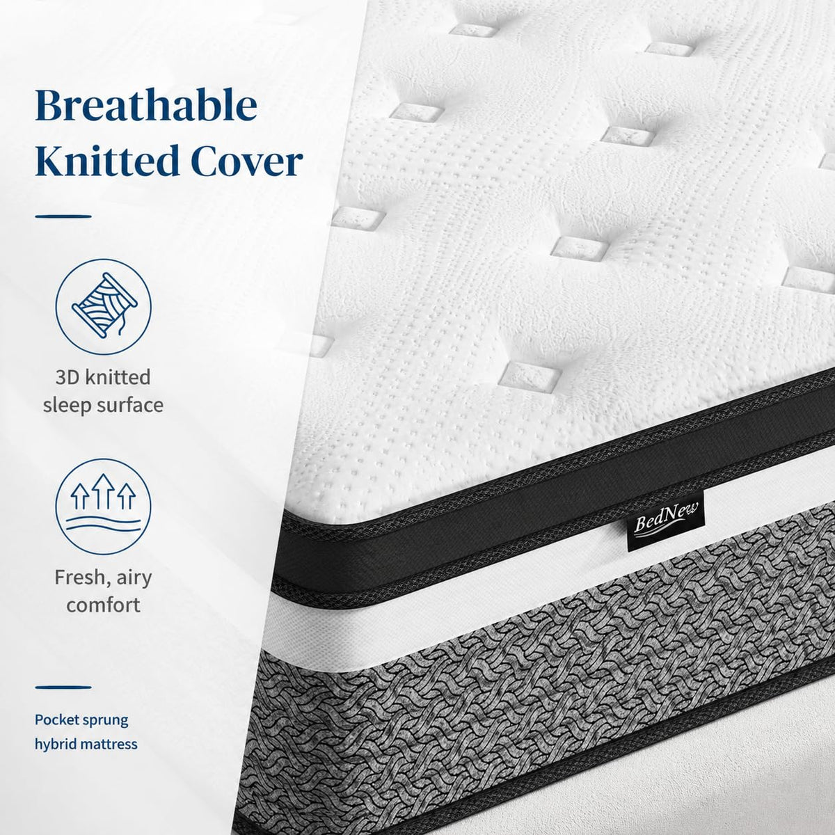 Bednew Hybrid Mattress, Single-Size 32cm 3FT, Medium Firm, Memory Foam & Individually Pocket Spring for Pain Relief, Mattress in a Box - image 4