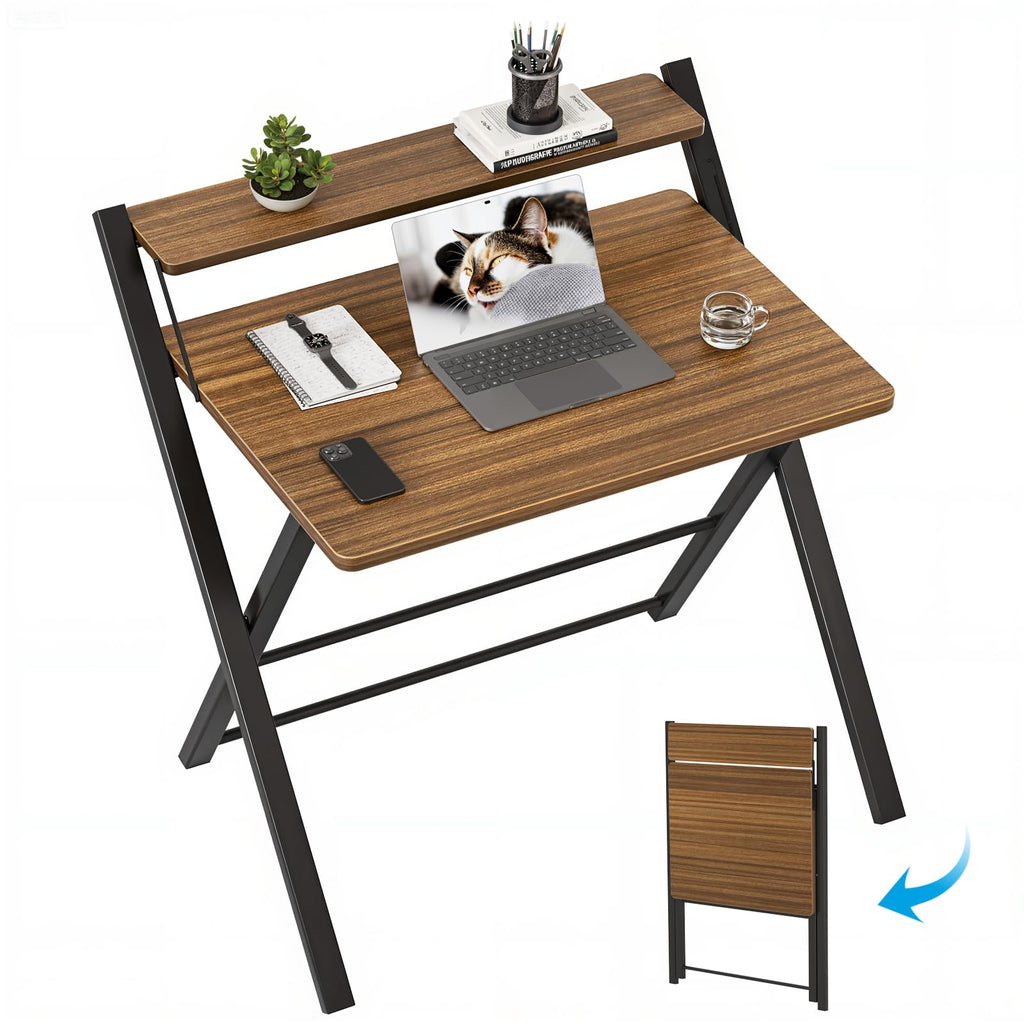 GreenForest No Assembly Required Folding Desk with Monitor Shelf,Espresso - image 1