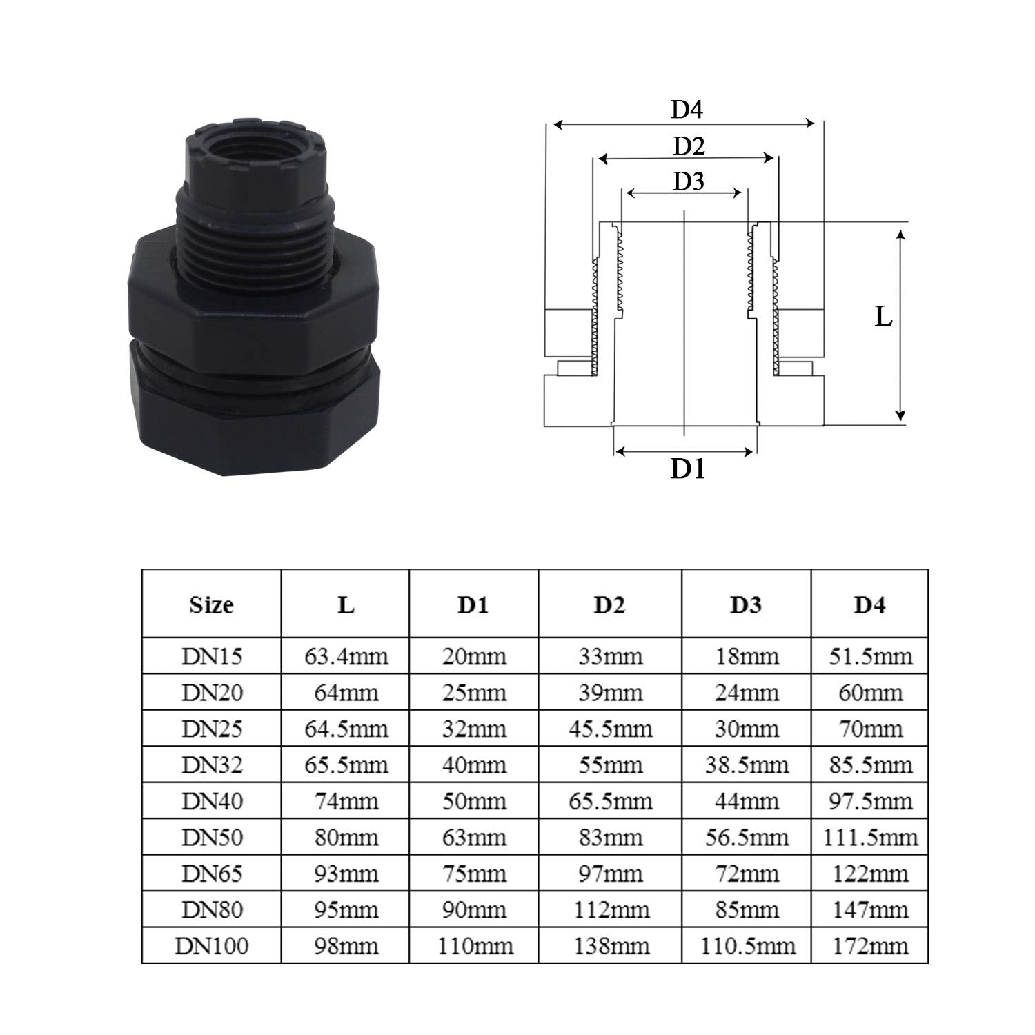 Jolof Store PVC Water Tank Bulkhead Connector Fitting – 20mm to 110mm