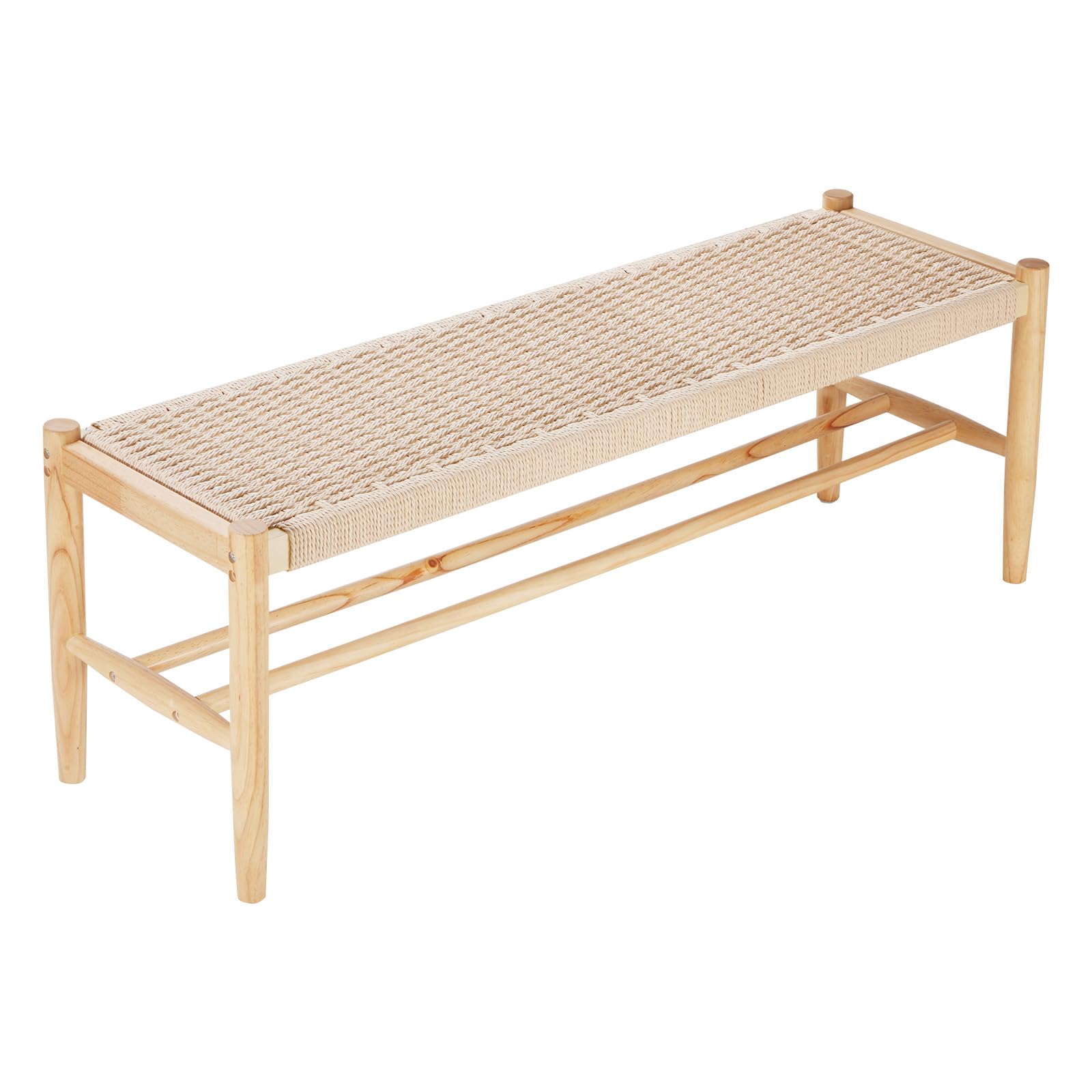 VEVOR 47.6" Rattan Entryway Bench | Solid Oak Wood Boho Shoe Storage