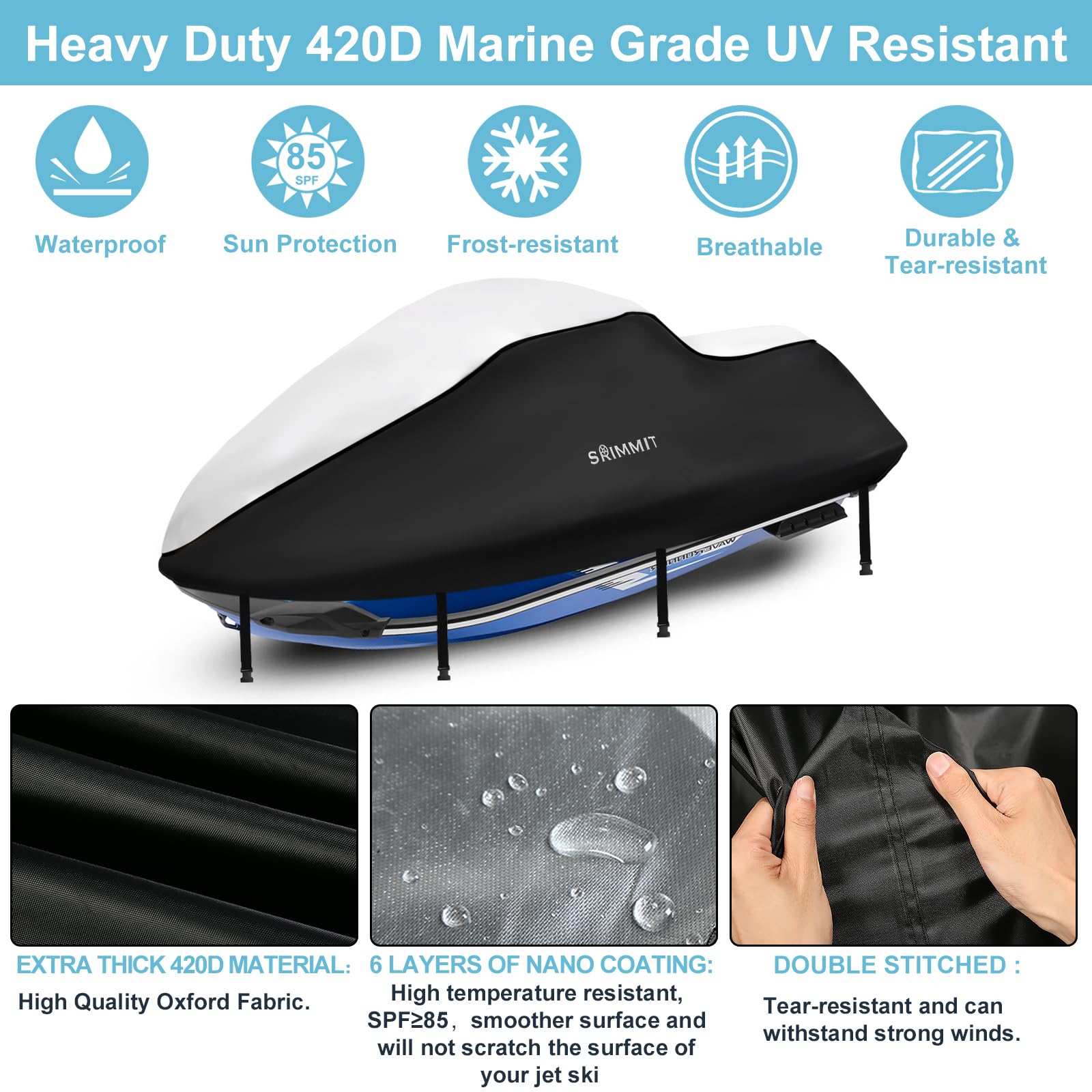 3-Seater Jet Ski Cover – Heavy Duty 420D Waterproof PWC Cover