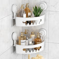 LEVERLOC Corner Shower Caddy Suction Cup - 2 Pack Rust Free White Shelf