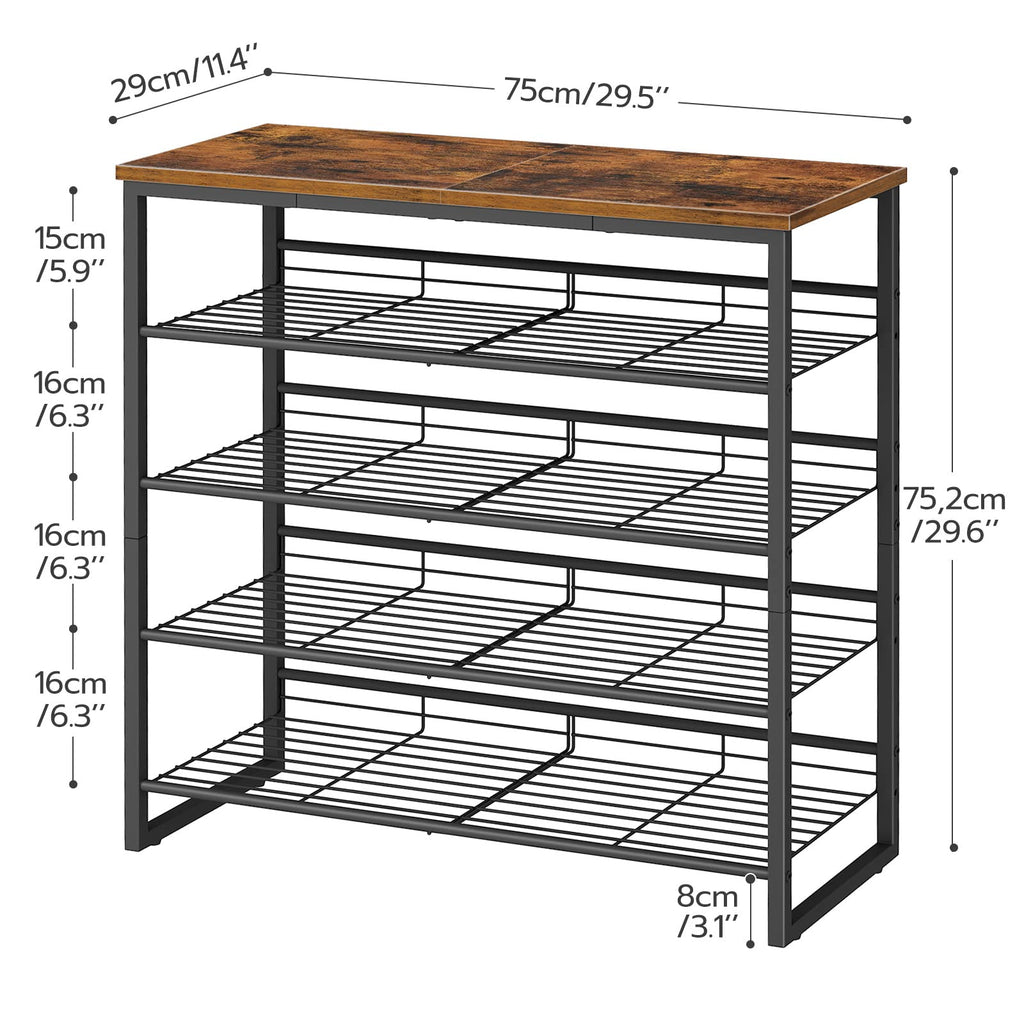 HOOBRO 5-Tier Shoe Rack – Industrial Metal Storage Shelf for 20 Pairs