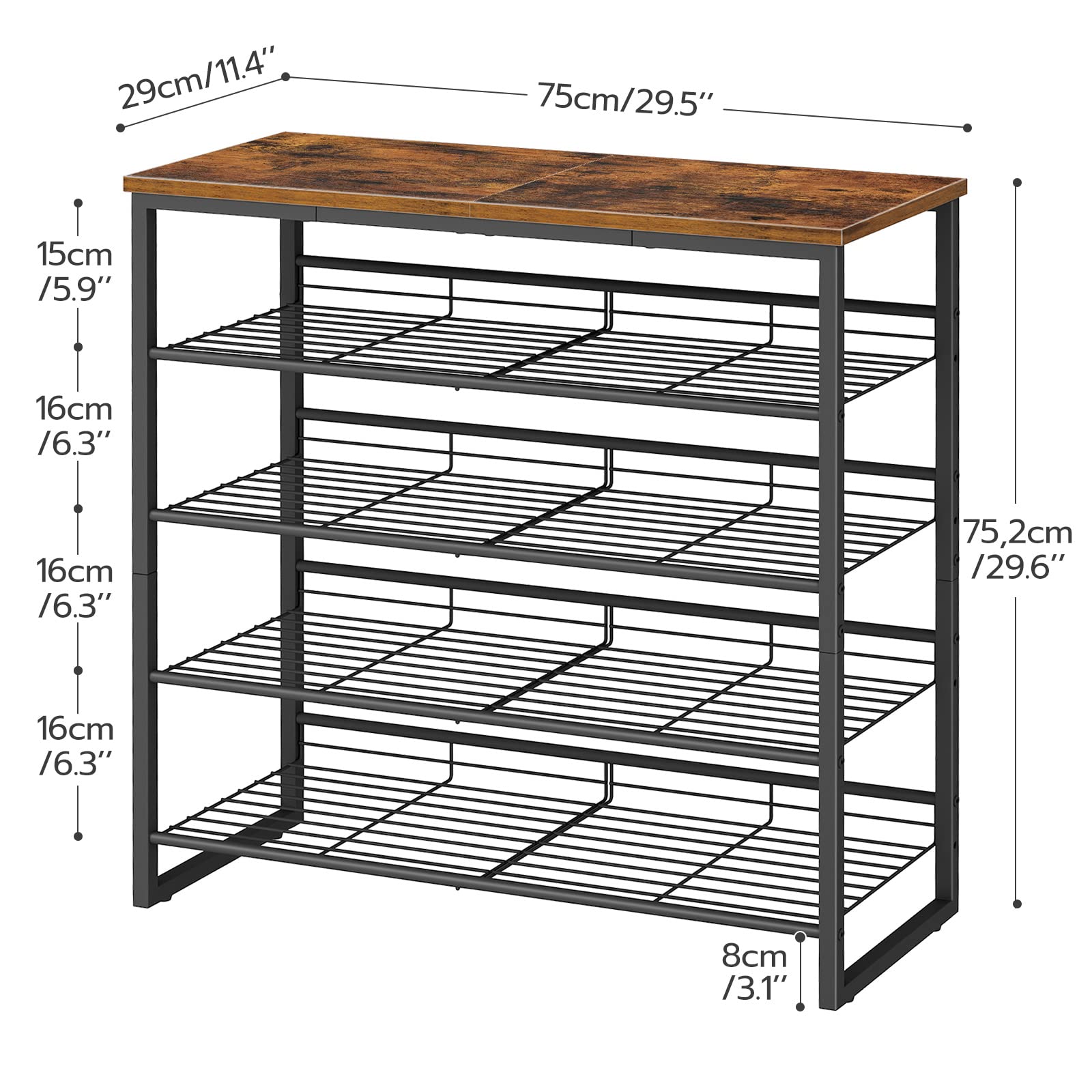 HOOBRO 5-Tier Shoe Rack – Industrial Metal Storage Shelf for 20 Pairs