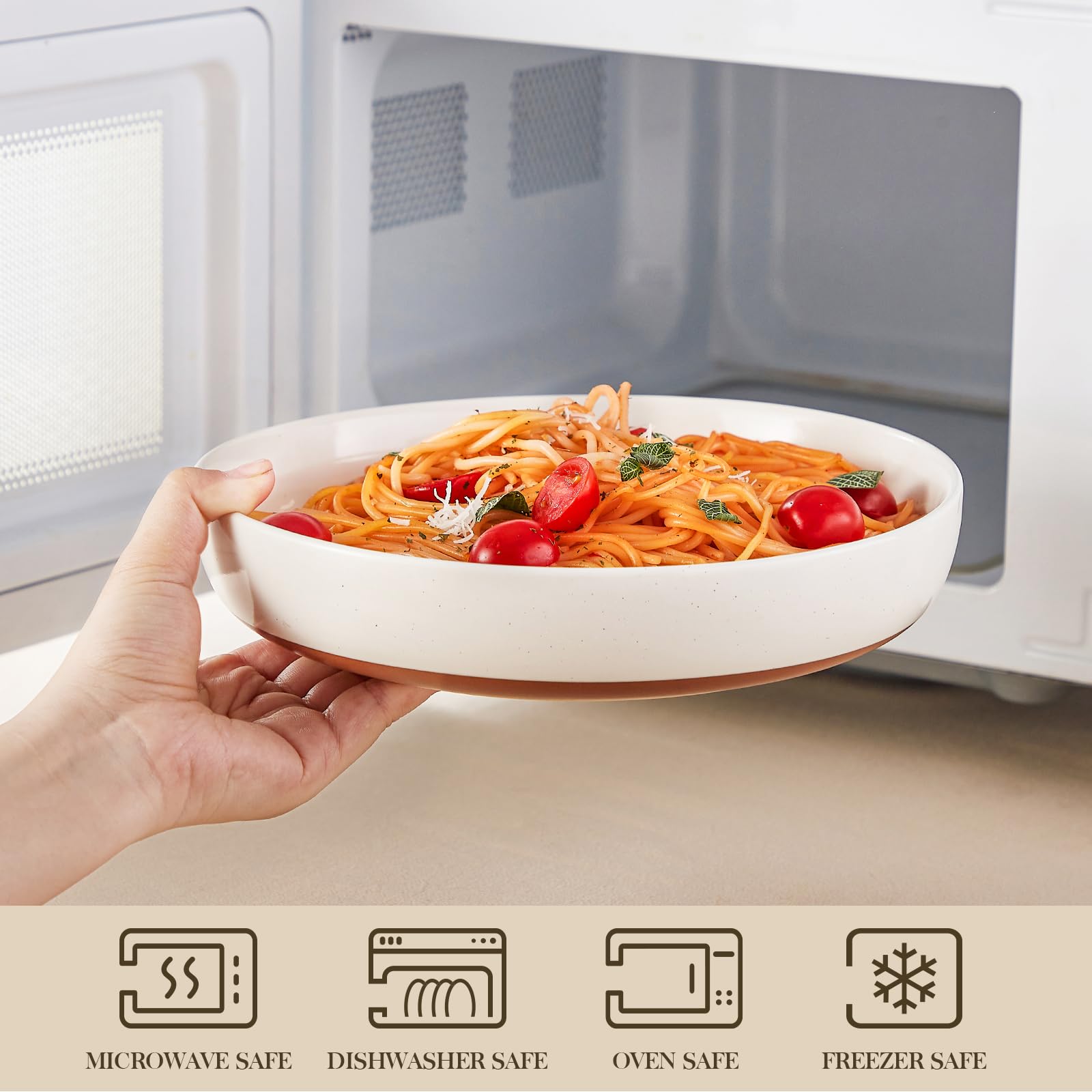 MALACASA Tara 48oz Ceramic Pasta Bowls - Set of 4 Large 9-Inch Bowls