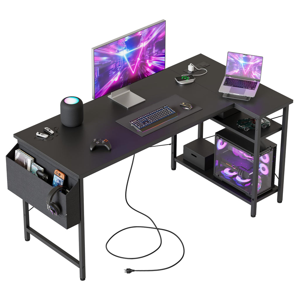 Mericonia Reversible Corner Desk, w. Power Outlets, 120x70cm, Black - image 1