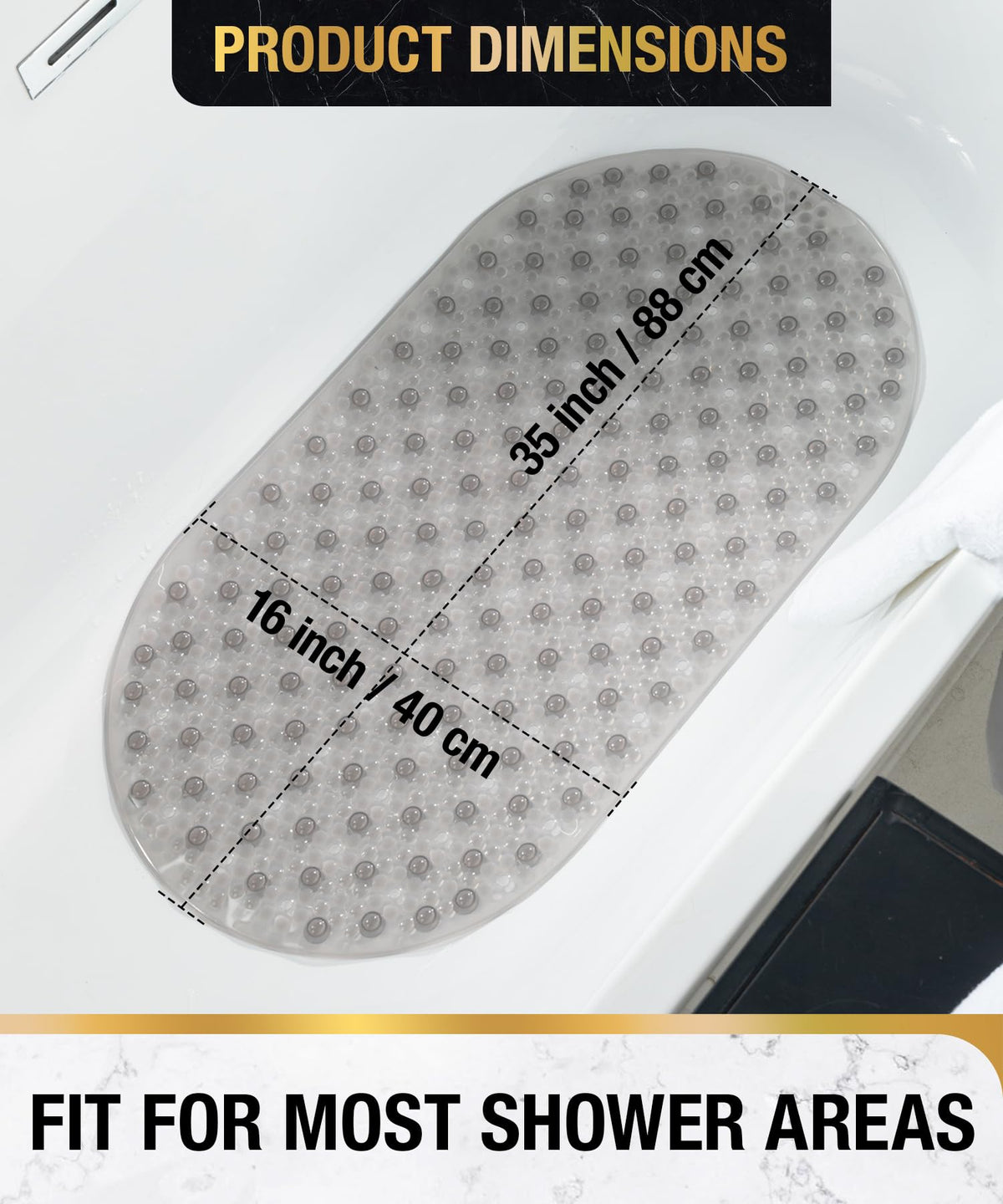 HITSLAM Oval Bath Mat Non Slip Anti Mould Kids Shower Mat, 88x40cm, Grey - image 2