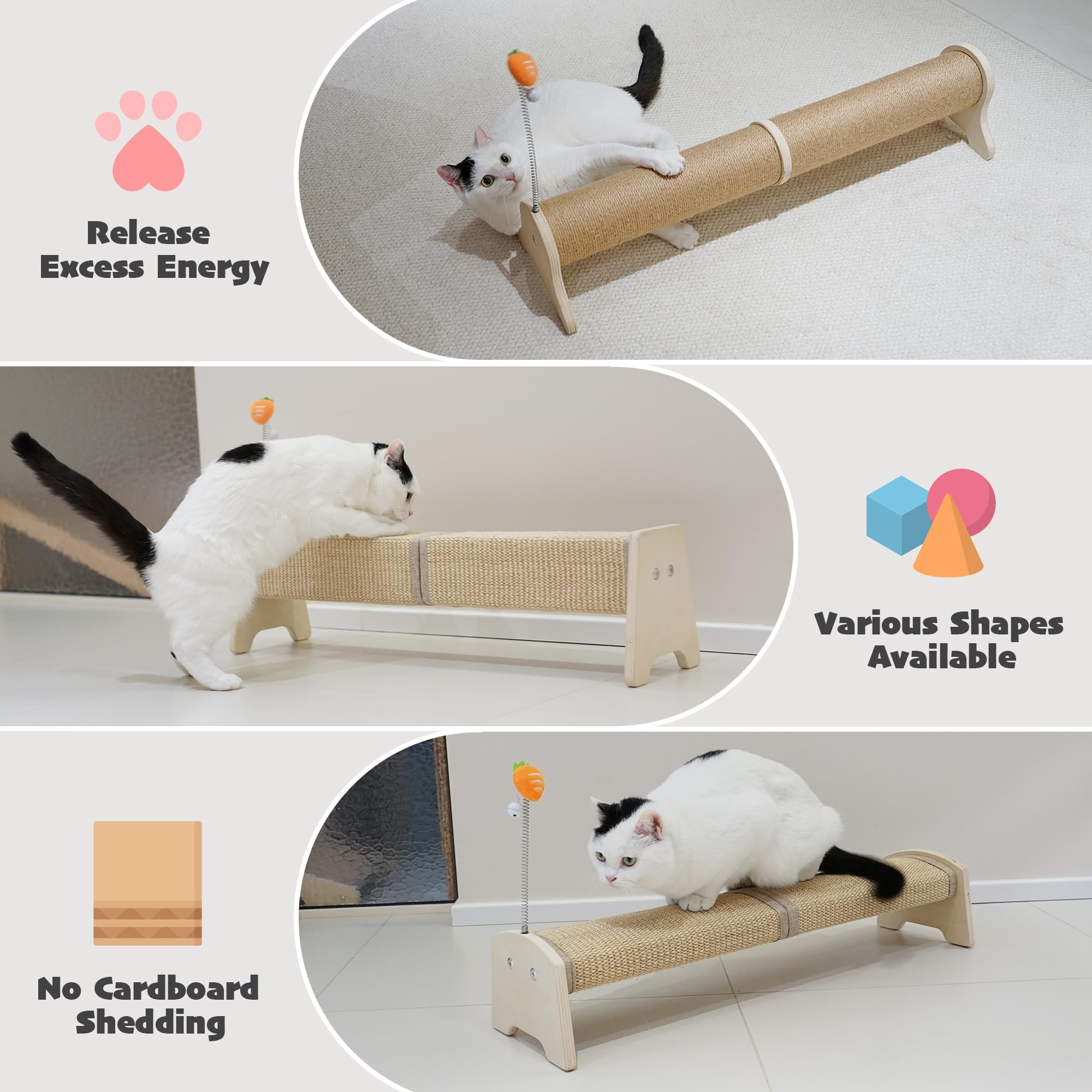 Horizontal Cat Scratching Post | 30" Sisal Scratcher with Toy