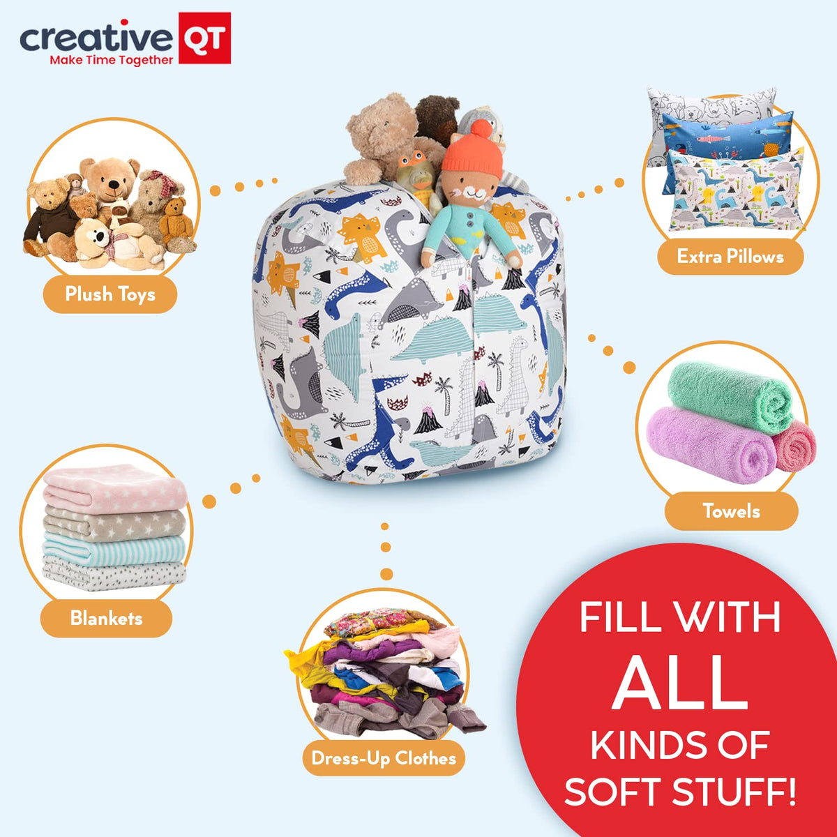 Creative QT Stuff ’n Sit Large 33’’ Bean Bag Storage Cover for Stuffed Animals & Toys, Giant Beanbag Chair for Plush - image 2