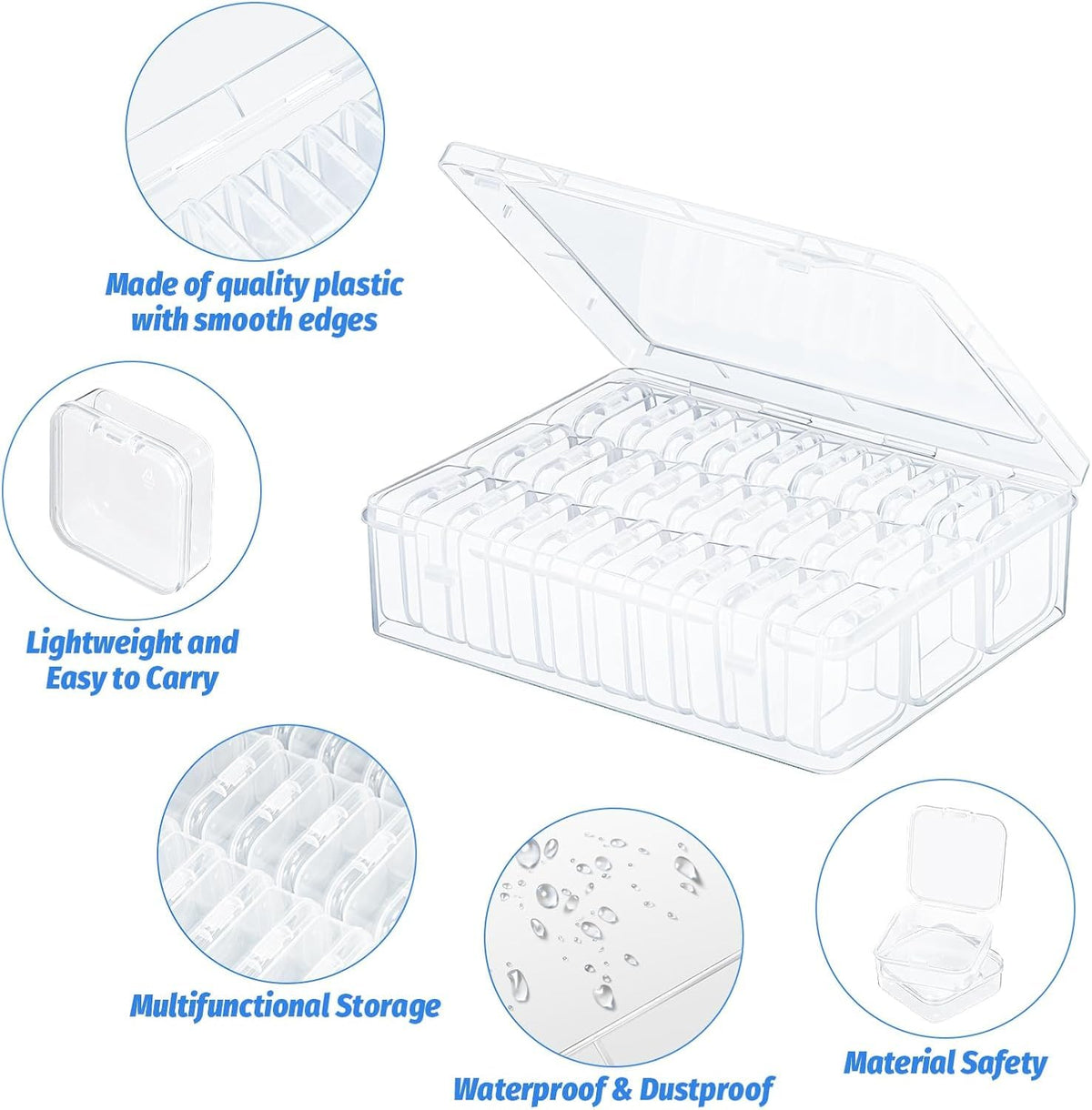 Bhina Pack of 2 Small Storage Boxes 5.5 x 5.5 x 2 cm Mini Storage Box Made of Clear Plastic Pearl Storage Boxes with Hinged Lid for Beads - image 3